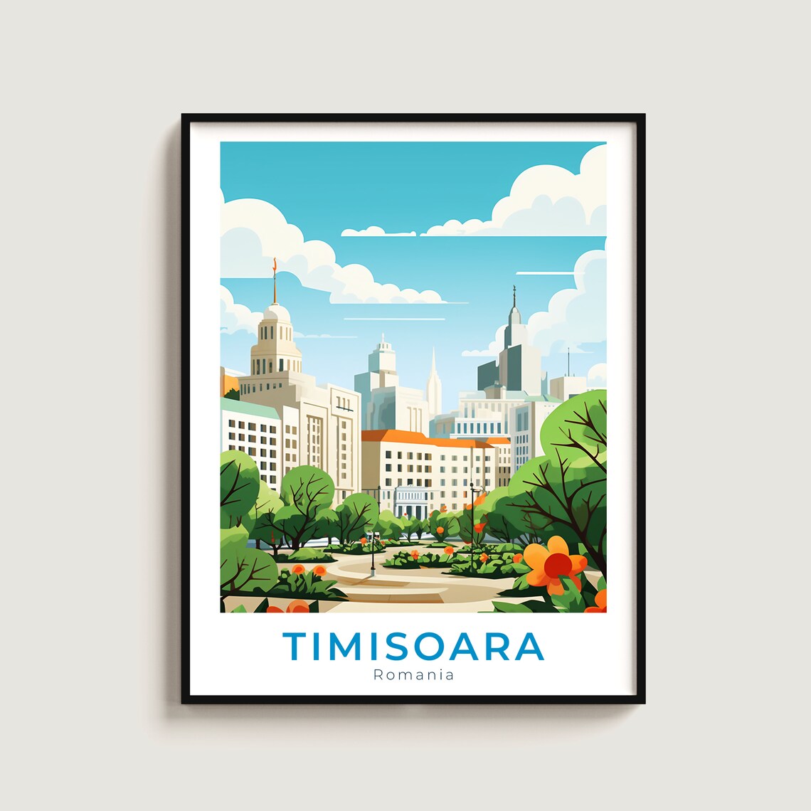Timisoara Romania City Park Gardens Skyline Spring Travel Poster
