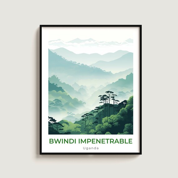 Bwindi Impenetrable Uganda Travel Poster for Misty Forest Nature Decor
