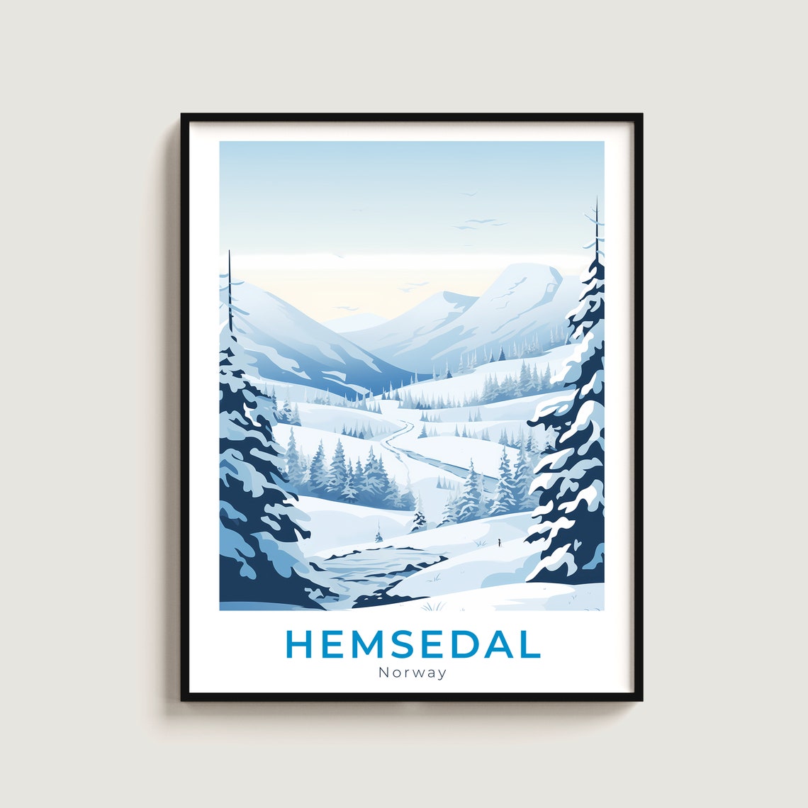 Hemsedal Norway Snowy Pine Valley Winter Mountain Forest Art Poster