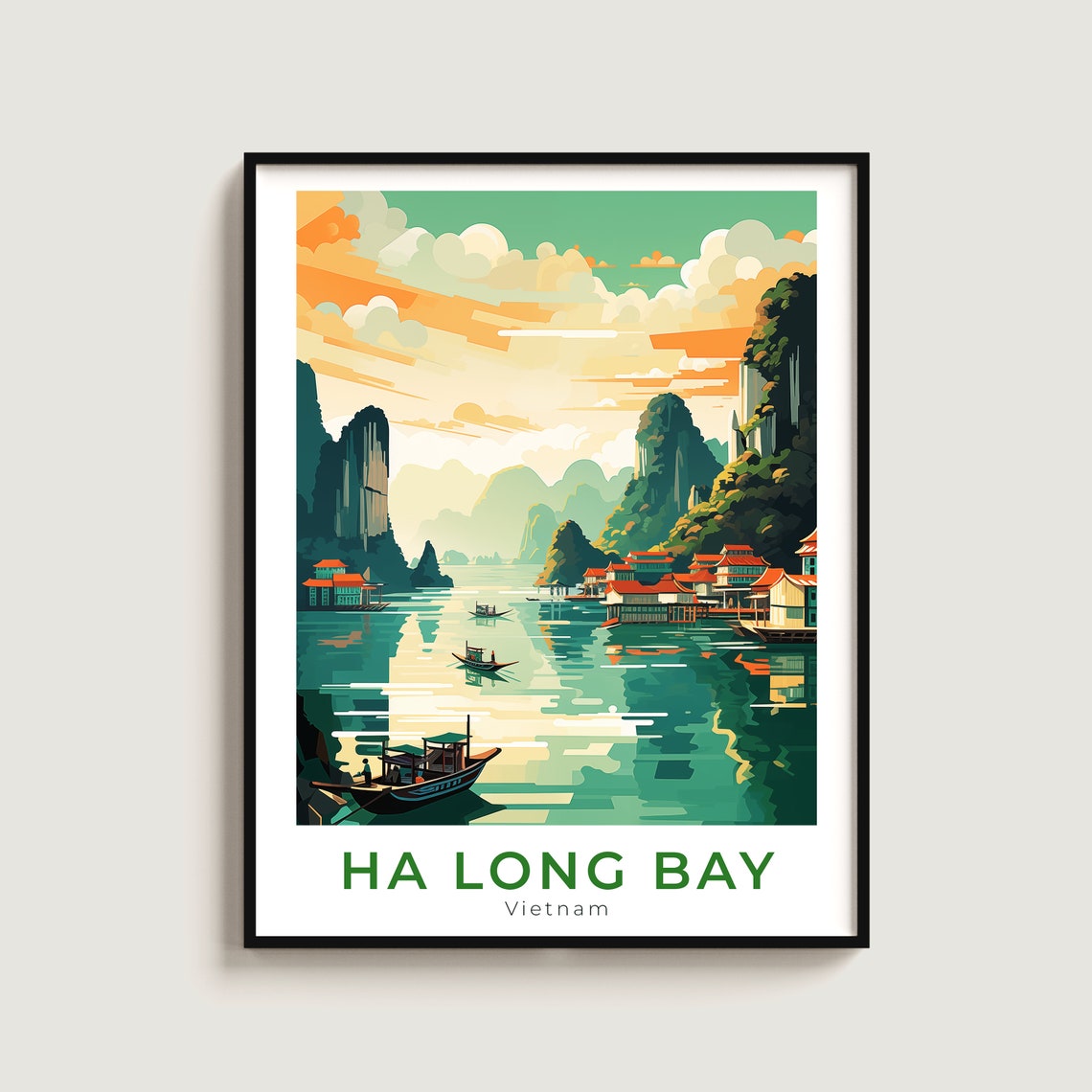Ha Long Bay Vietnam Limestone Karst Floating Village Boat Poster