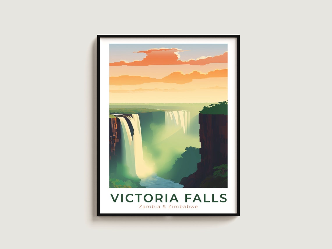Victoria Falls Zambia Zimbabwe Misty Gorge Sunset Waterfall Poster