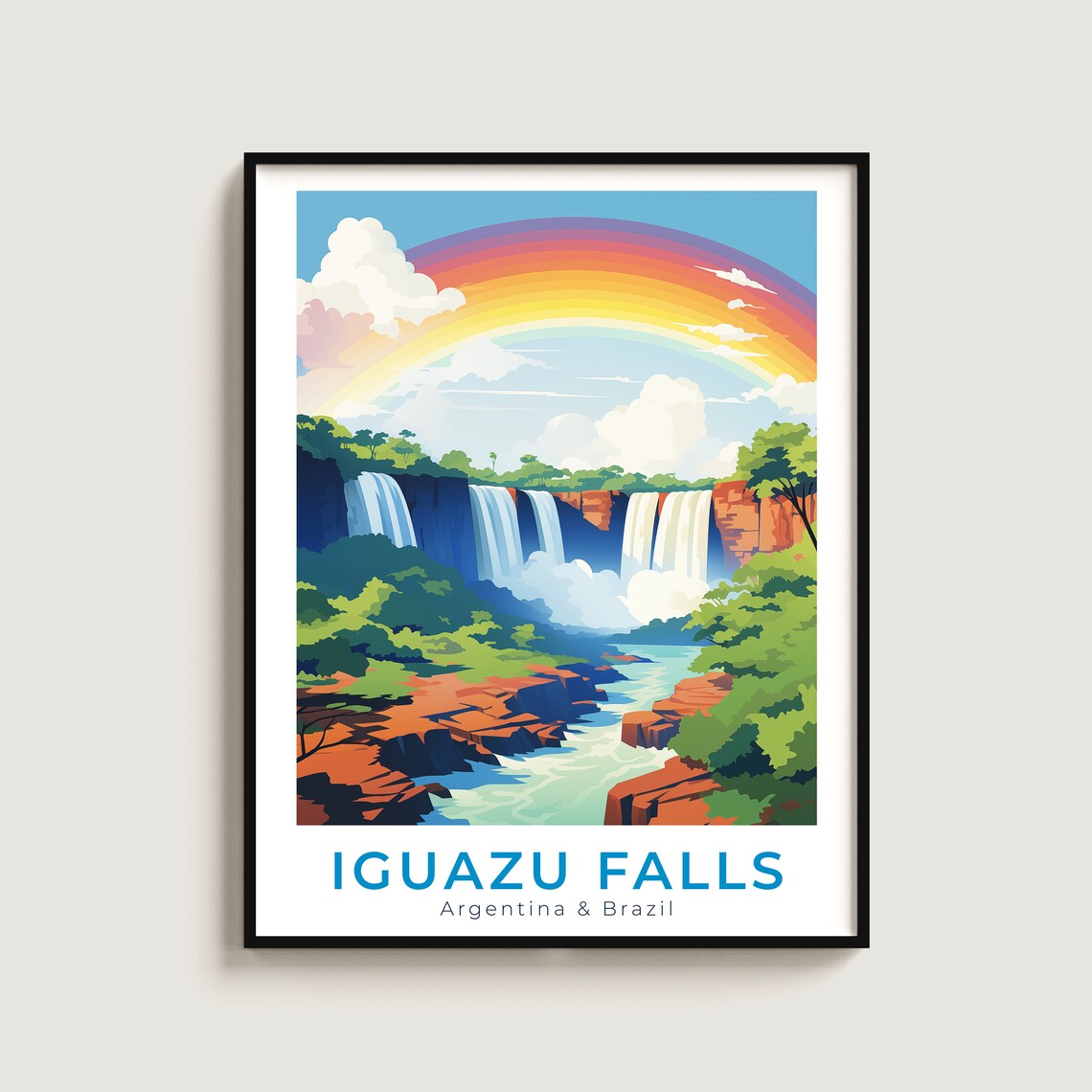 Iguazu Falls Argentina Brazil Rainbow Waterfall Jungle Travel Poster