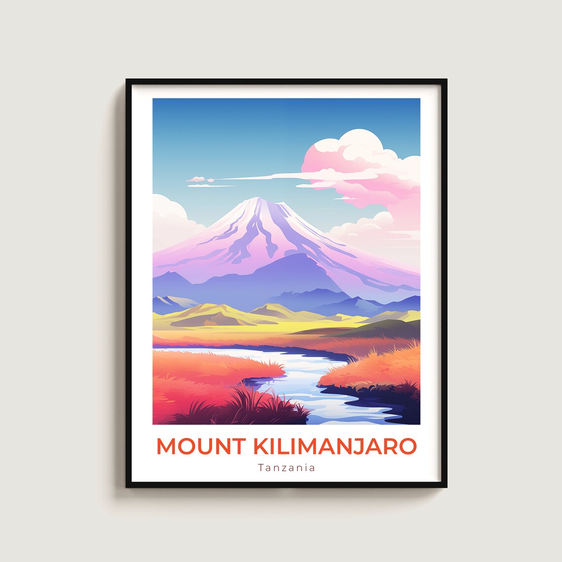 Mount Kilimanjaro Tanzania Snow Peak Sunrise Travel Illustrated Poster