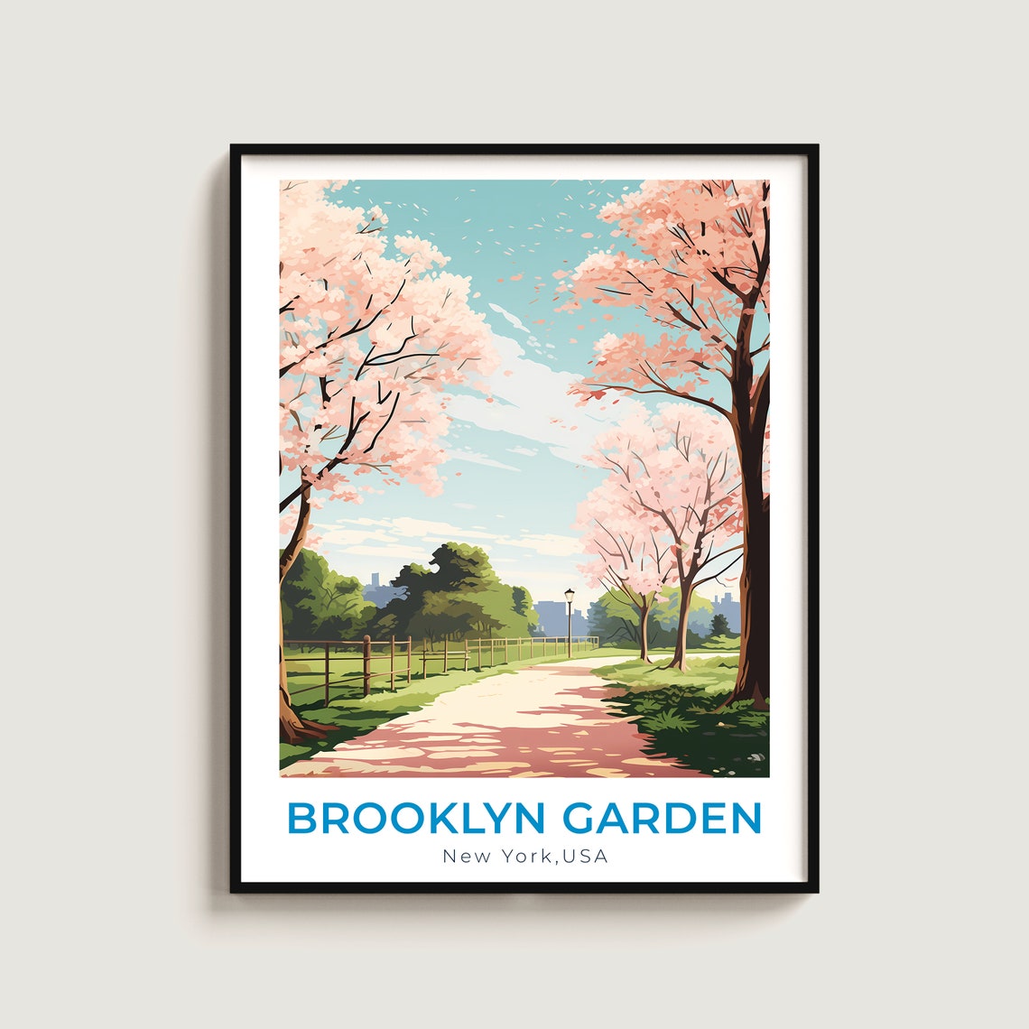 Brooklyn Garden Cherry Blossom Spring Pathway Petal Travel Poster