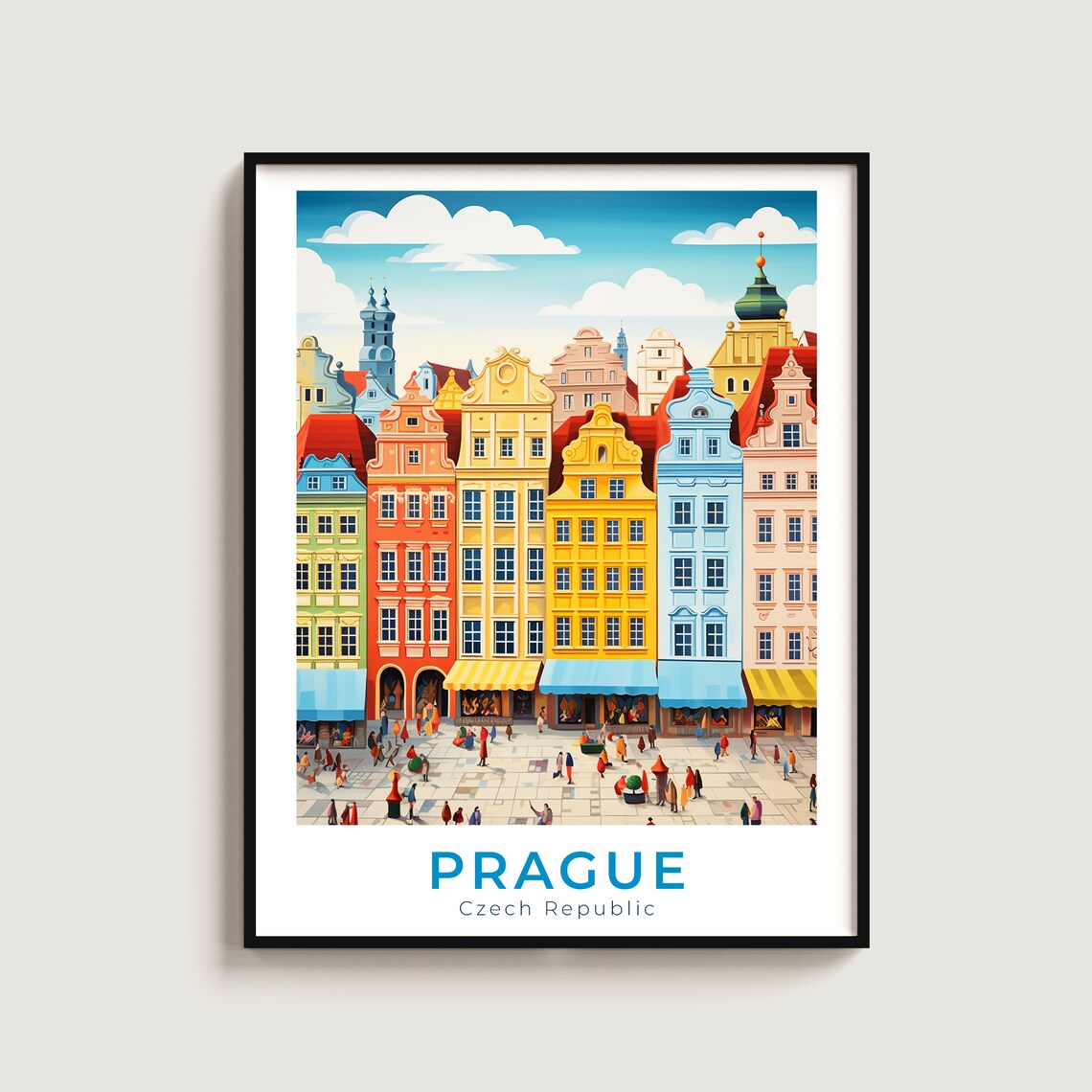 Prague Old Town Square Colorful Baroque Houses Czech Travel Poster