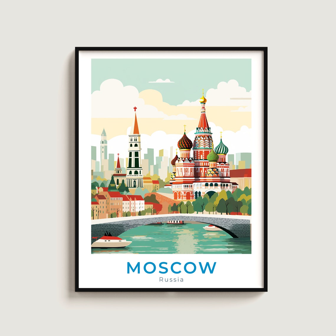 Moscow Russia St Basils Cathedral Red Square Vintage Art Poster