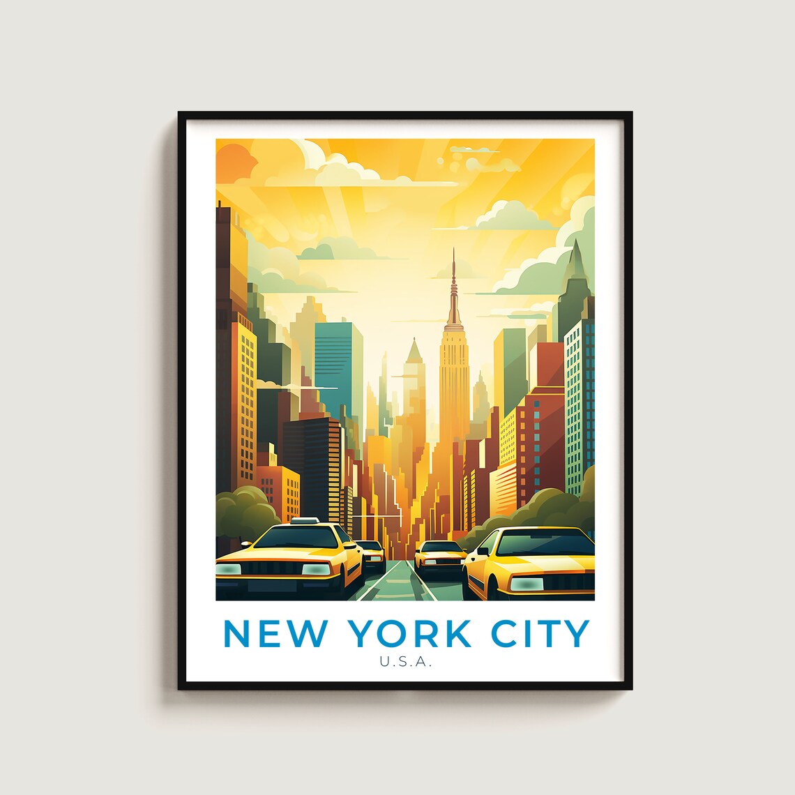 New York City Manhattan Empire State Yellow Taxi Travel Poster