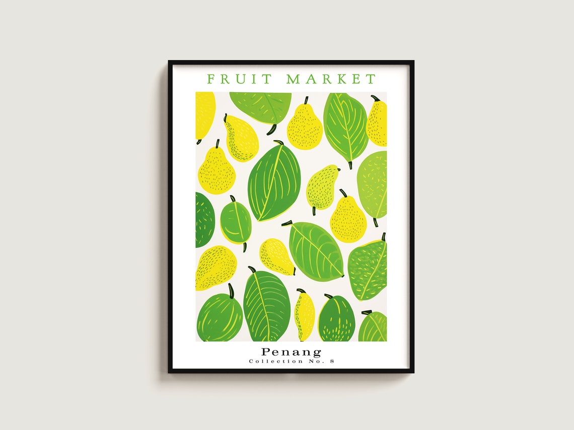 Penang Golden Pear Fruit Market No. 8 Leafy Botanical Yellow Poster