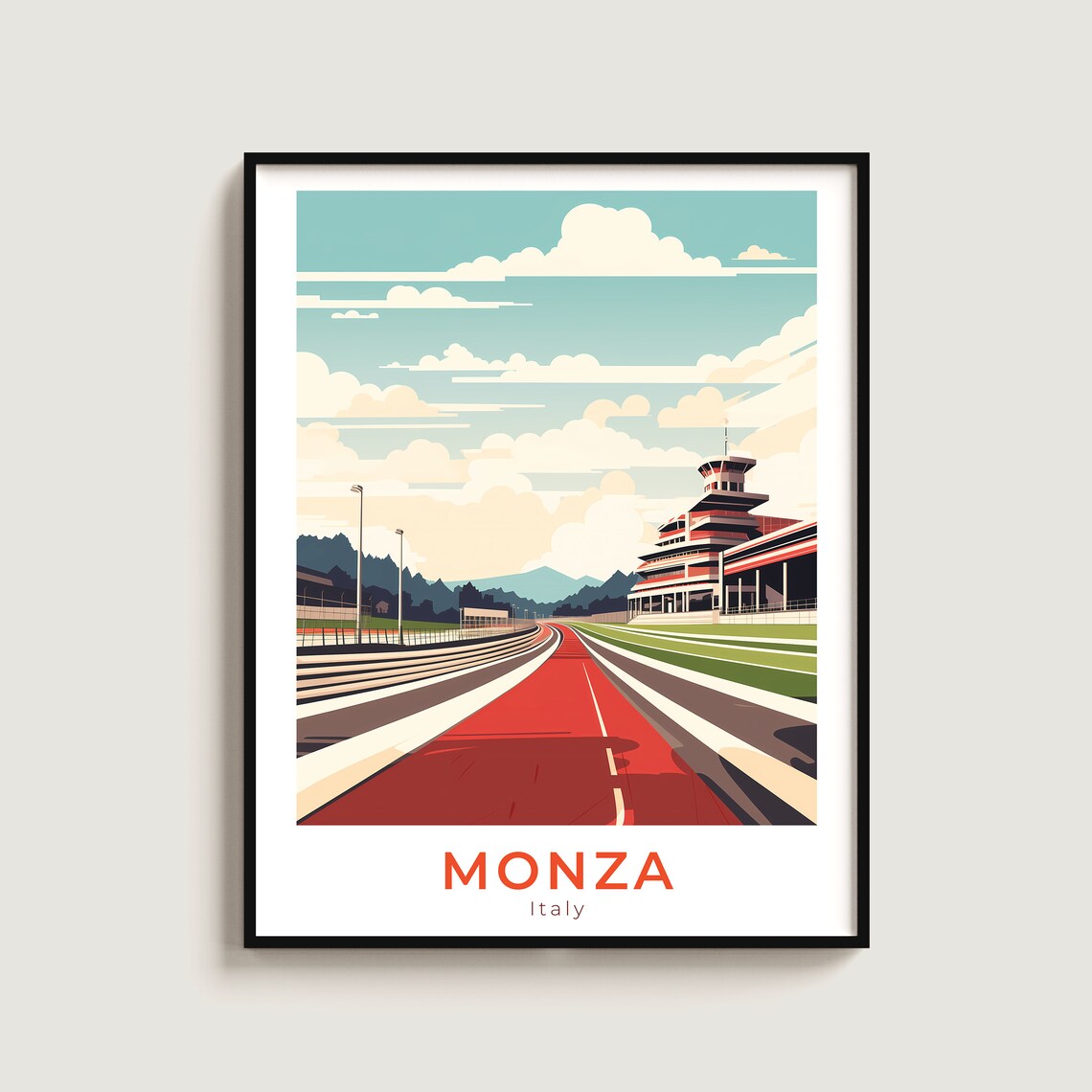 Monza Italy Red Race Track Grandstand Speed Racing Travel Poster