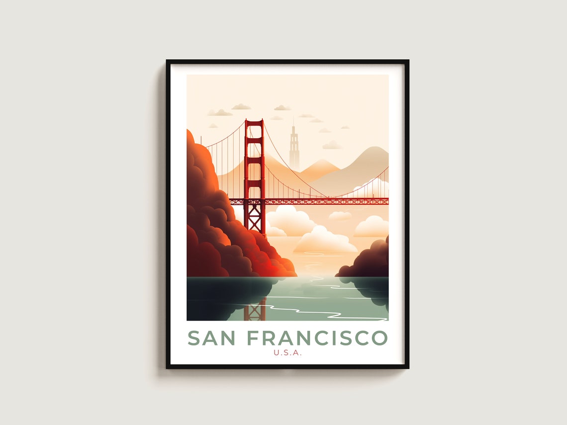 San Francisco Golden Gate Bridge at Sunrise Illustrated Travel Poster