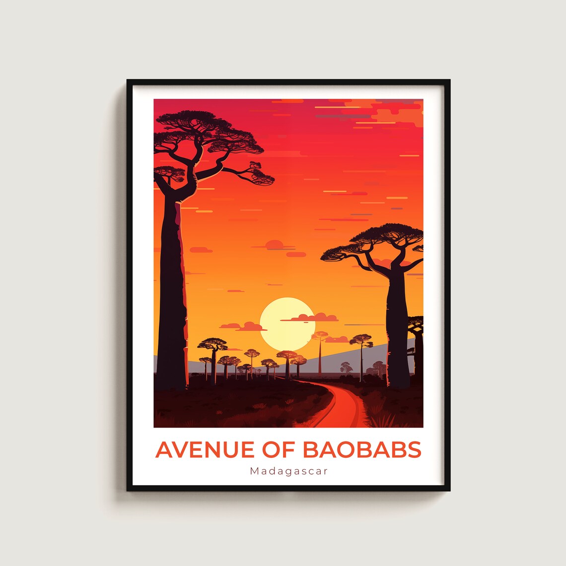 Avenue Of The Baobabs Madagascar Sunset Travel Vintage Art Poster