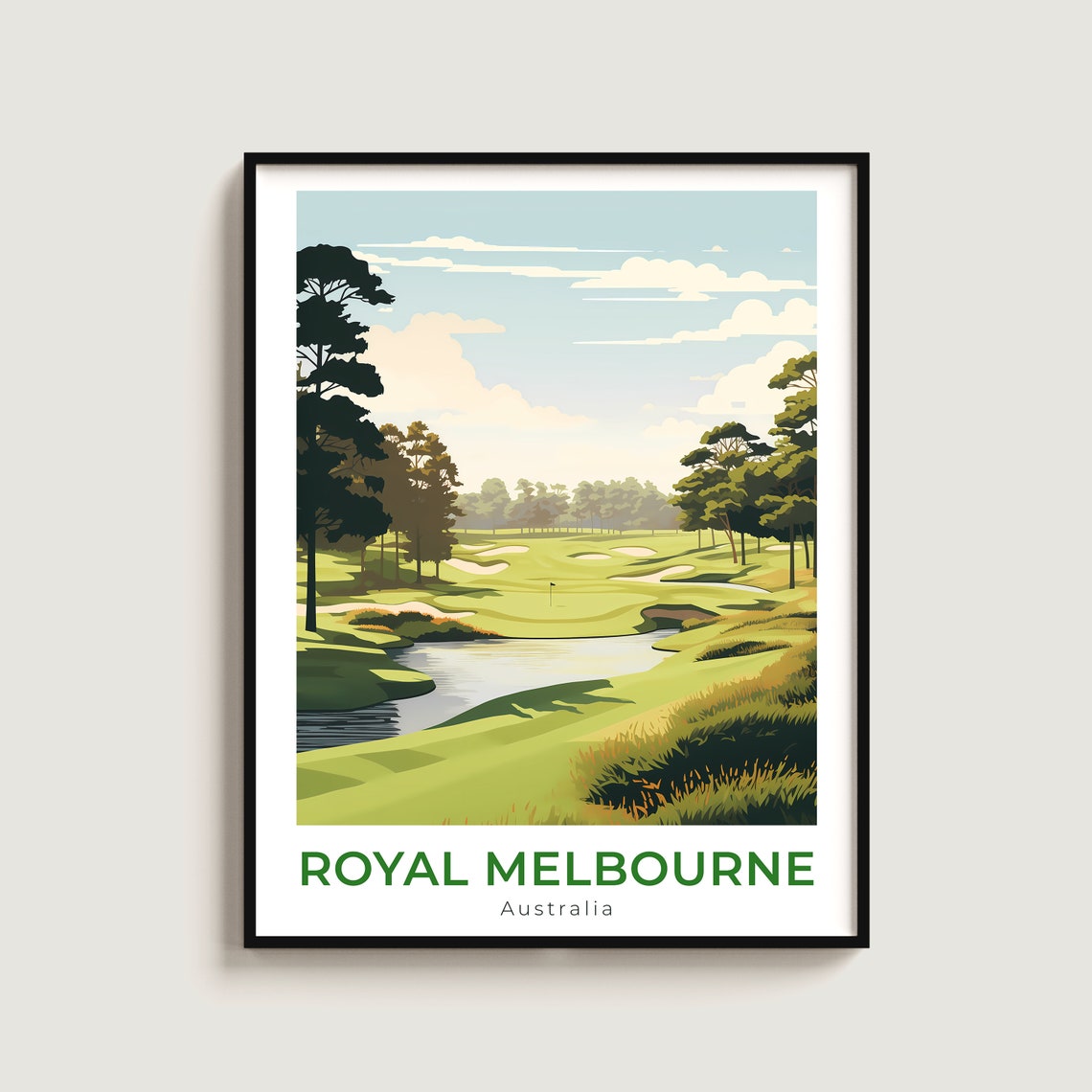 Royal Melbourne Australia Golf Course Water Hazard Travel Poster