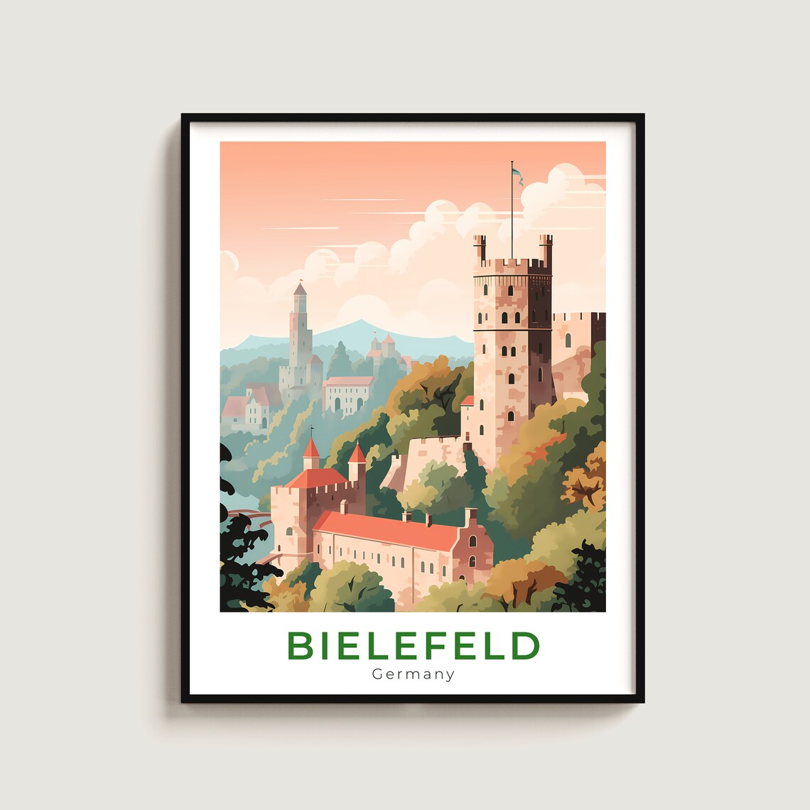 Bielefeld Castle Travel Poster Germany Historic City Gift Art