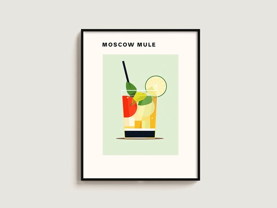 Moscow Mule Cocktail Minimalist Lime Citrus Retro Art Poster