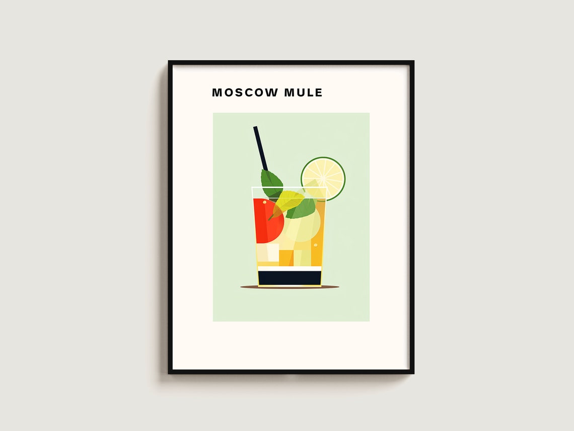 Moscow Mule Cocktail Minimalist Lime Citrus Retro Art Poster