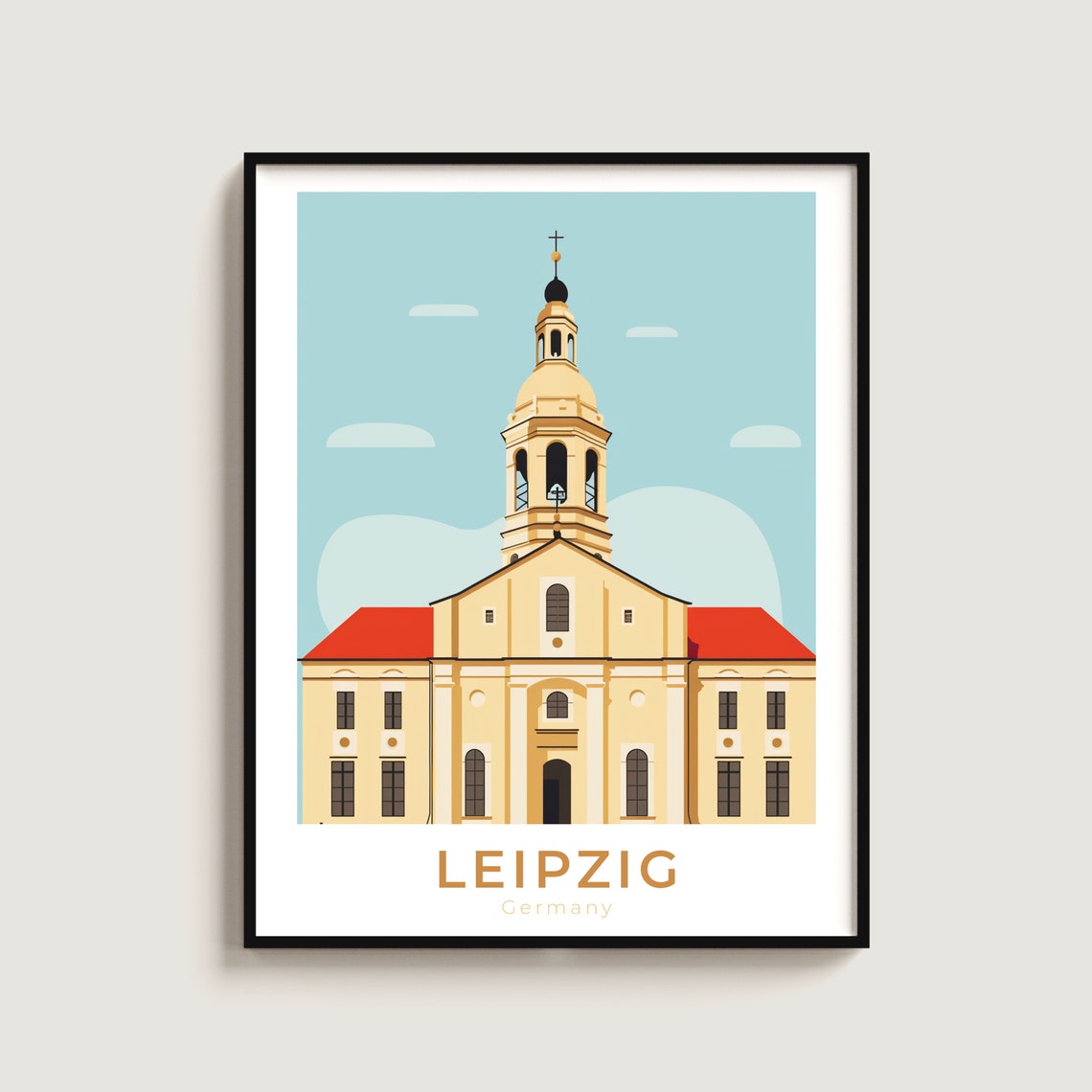 Leipzig Germany Historic Church Domed Bell Tower Travel Poster