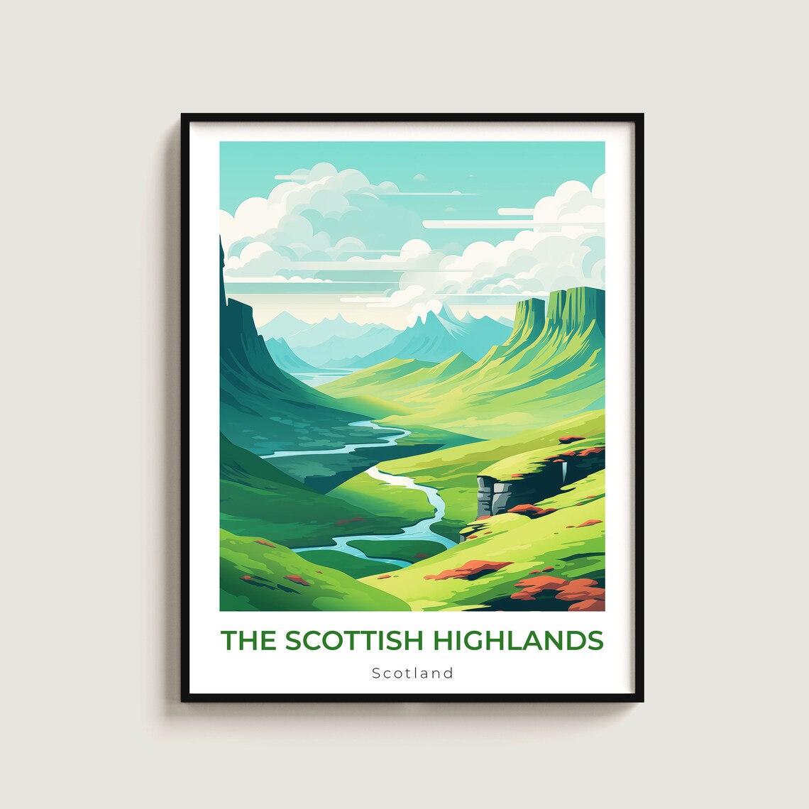 The Scottish Highlands Scotland Green Valley River Travel Lush Poster