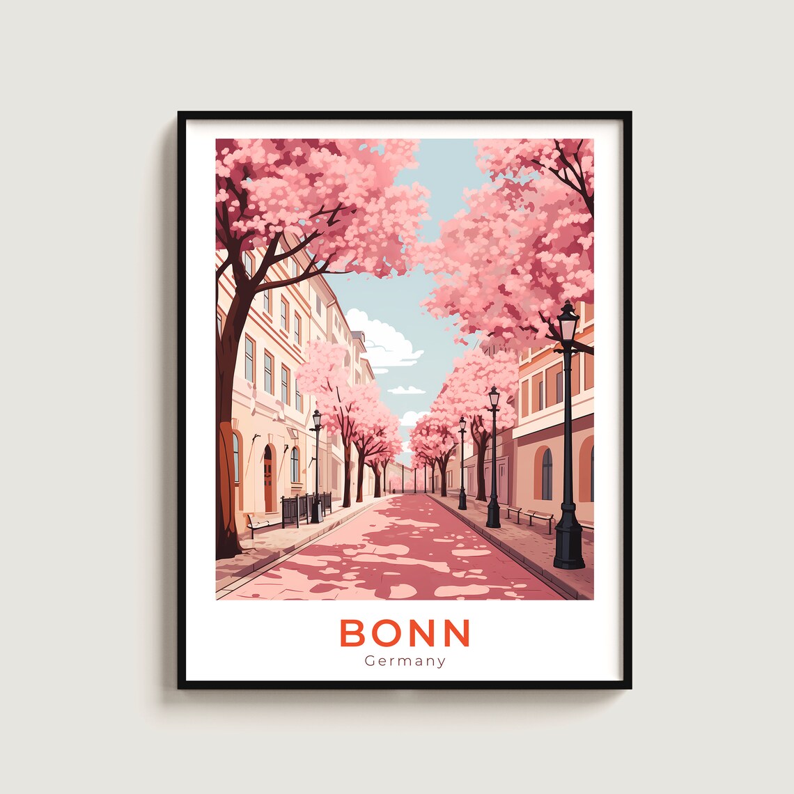 Bonn Germany Cherry Blossom Street Spring Travel City Poster