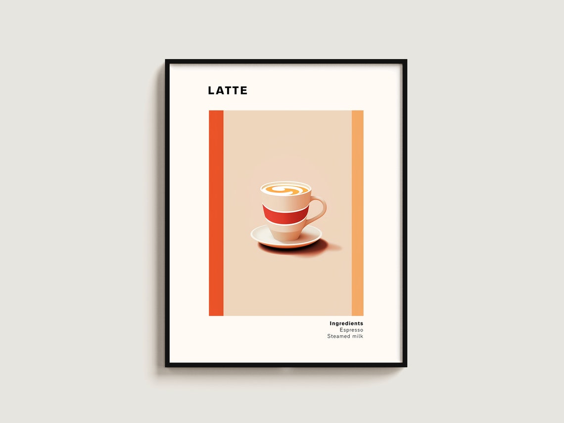 Latte Coffee Poster Gift Lover Art Kitchen Print Wall Hanging