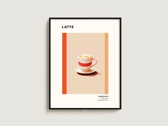Latte Coffee Minimalist Kitchen Art Poster Espresso Drink Decor