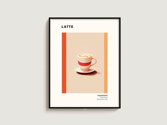 Latte Coffee Poster Gift Lover Art Kitchen Print Wall Hanging