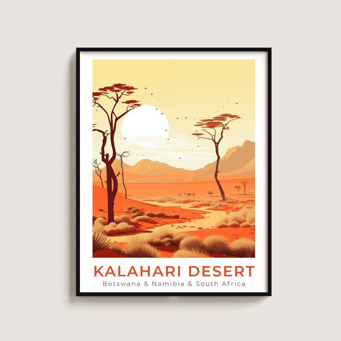 Kalahari Desert Red Dunes Acacia Trees Golden Sunset Africa Wall Art