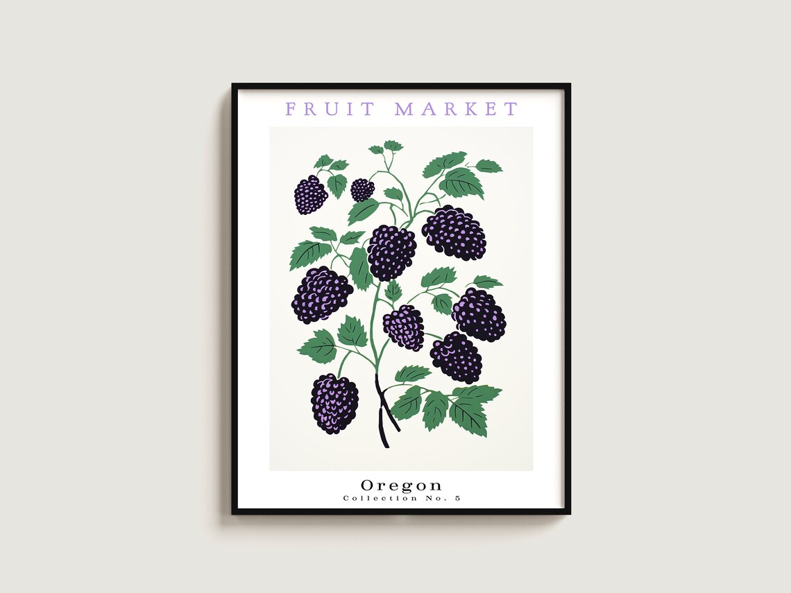 Fruit Market Oregon Blackberry Botanical Branch No 5 Art Poster