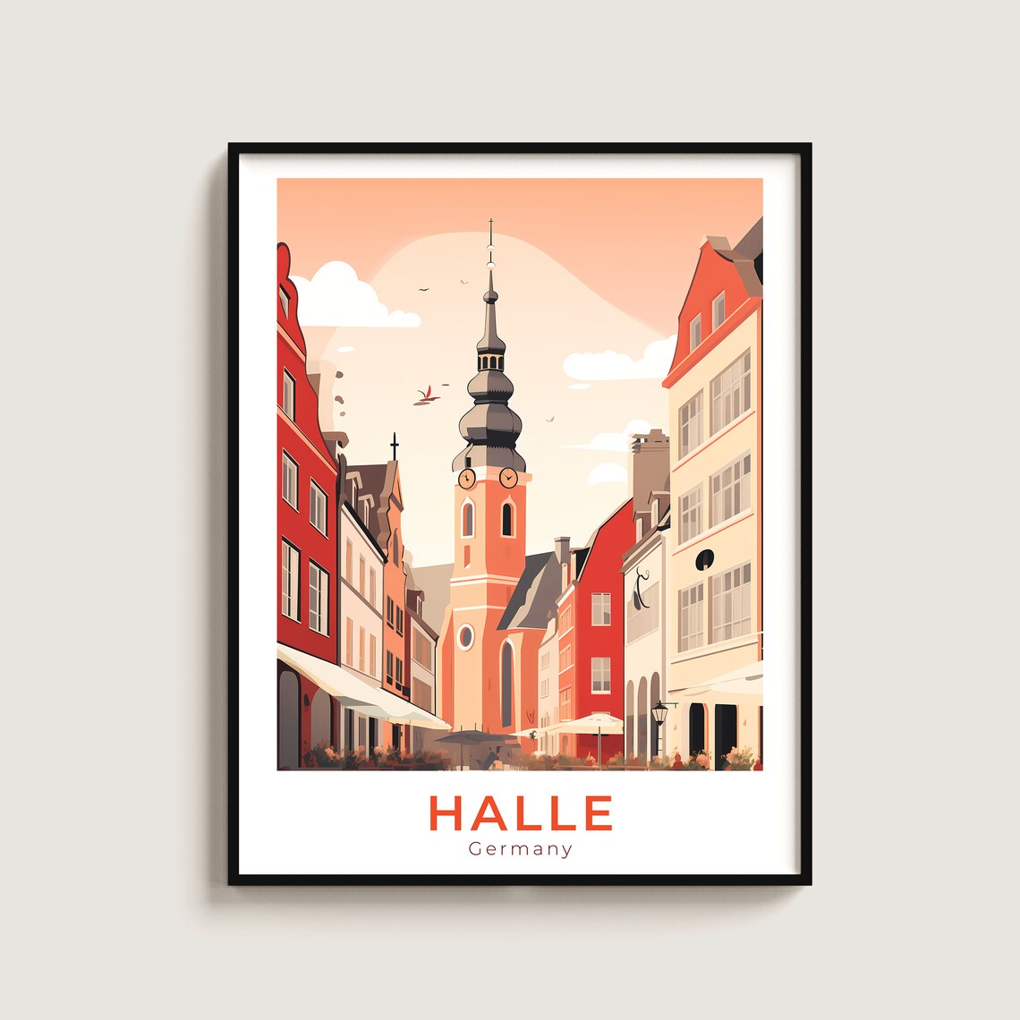 Halle Old Town Church Tower Sunset Travel City Poster Art Gift