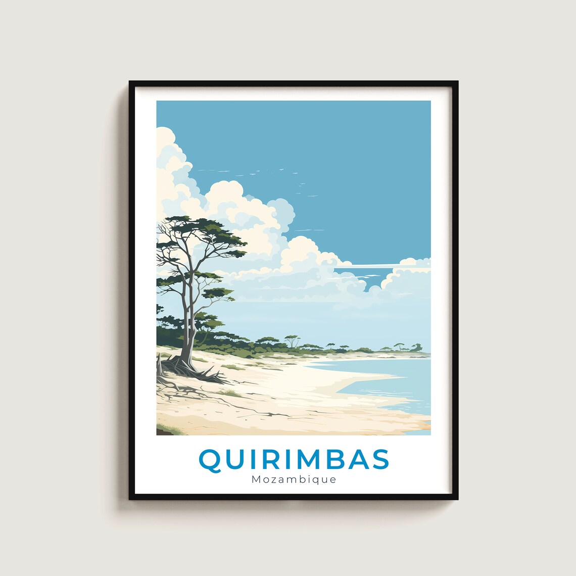 Quirimbas Mozambique Beach Palm Trees Vintage Tropical Travel Poster