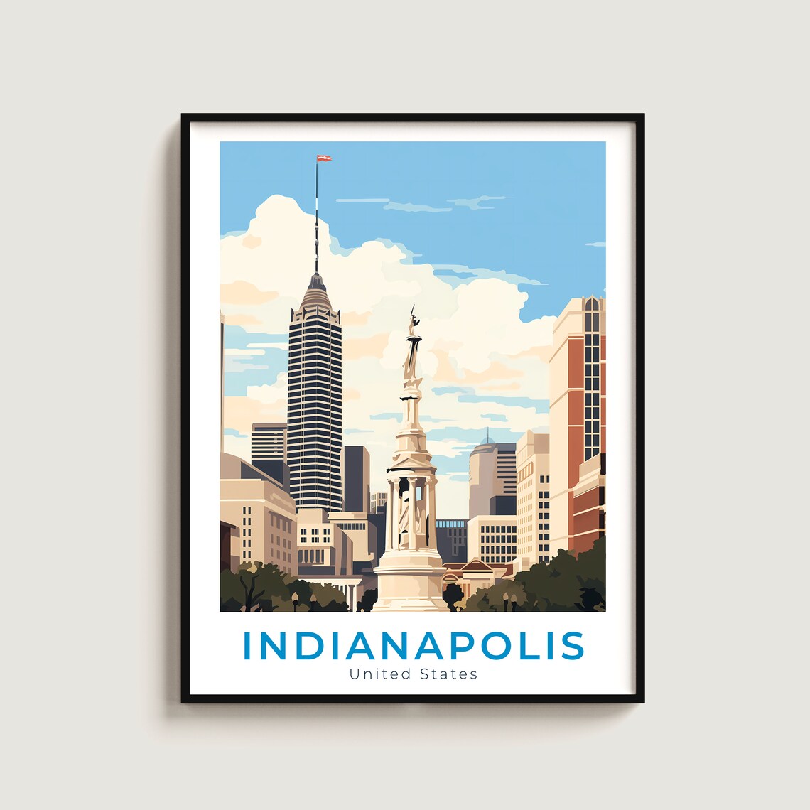 Indianapolis Skyline Soldiers and Sailors Monument Vintage Style Print