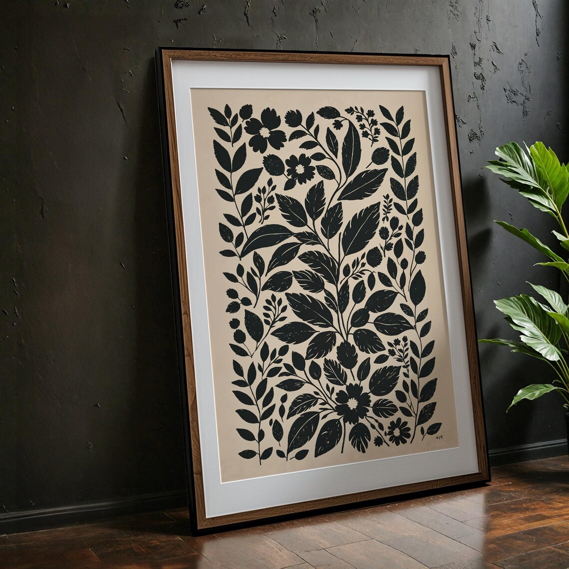 Minimalist Botanical Silhouette Black Leaf Branch Art Poster