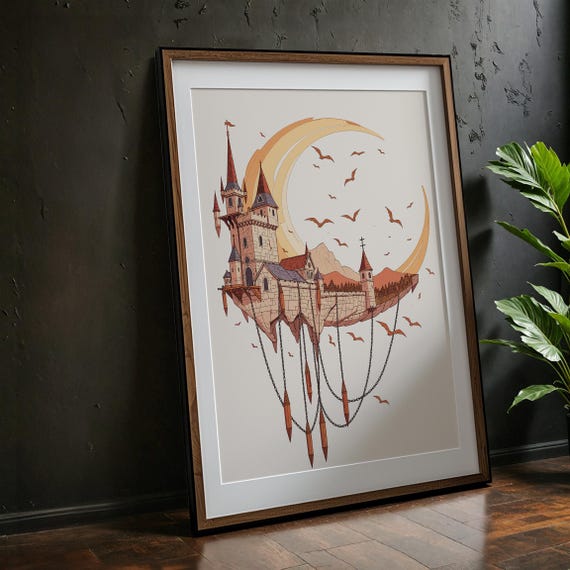 Gothic Floating Castle Wall Art Fantasy Dark Academia Decor
