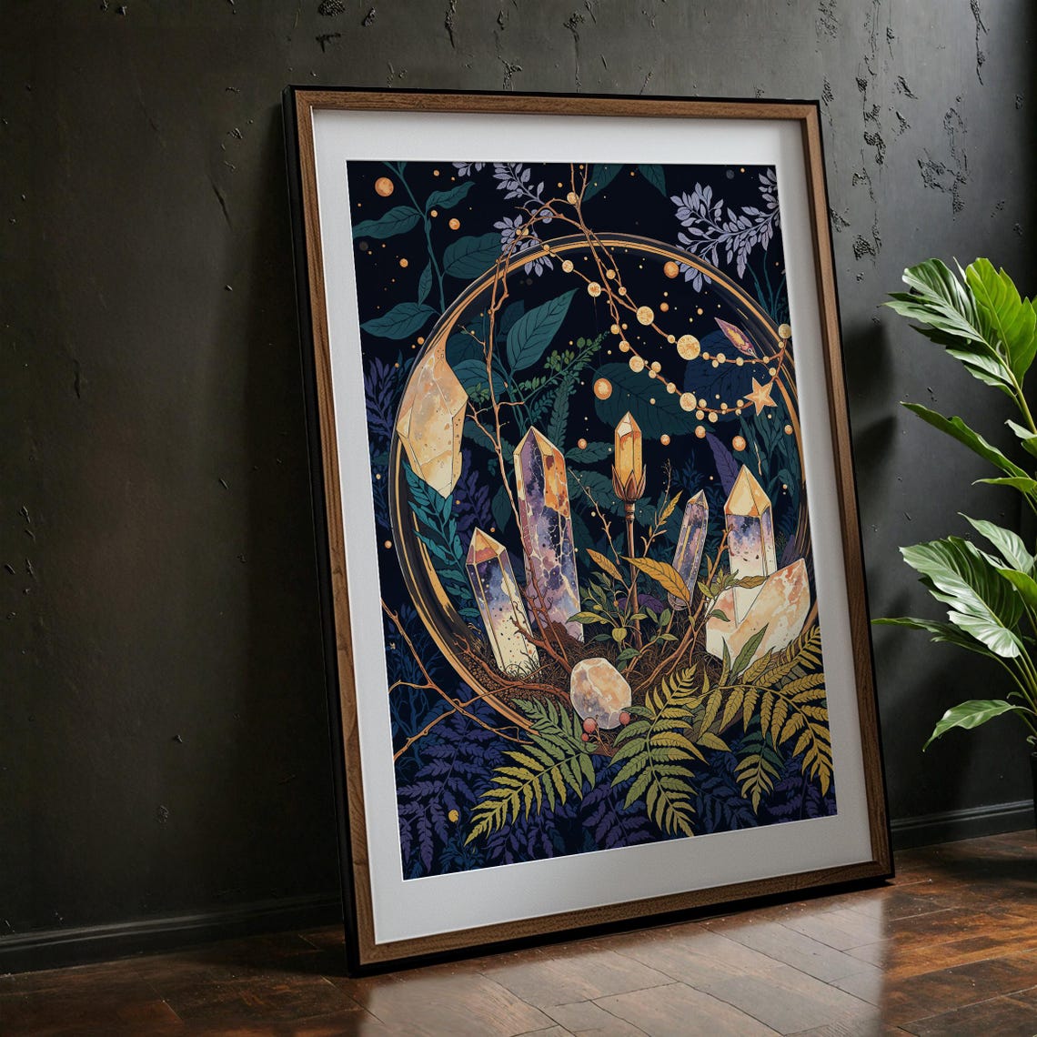 Crystal Garden Fantasy Art Print, Botanical Celestial