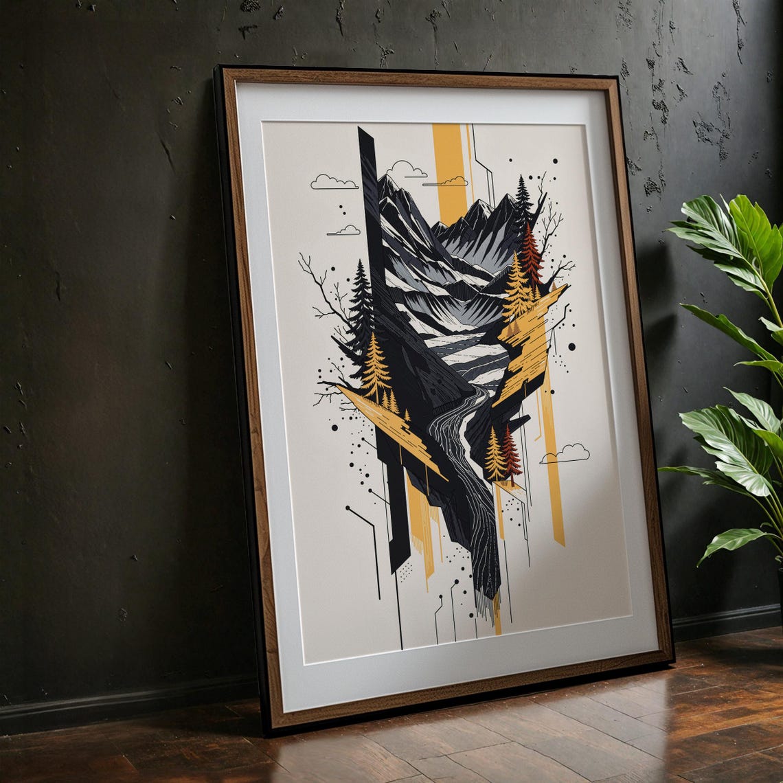 Modern Geometric Mountain Art Print Abstract Nature Wall Decor
