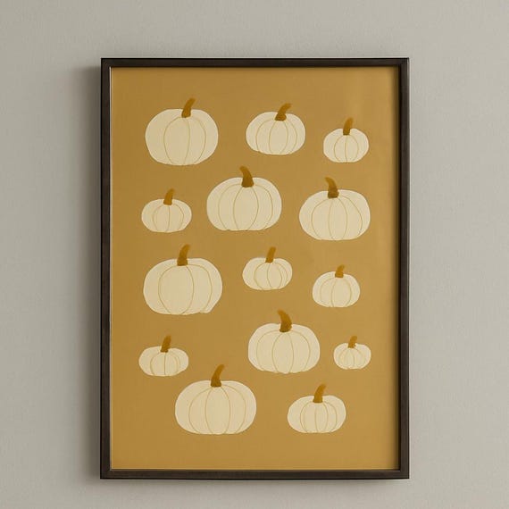 White Pumpkin Wall Art Minimal Fall Halloween Rustic Autumn Decor