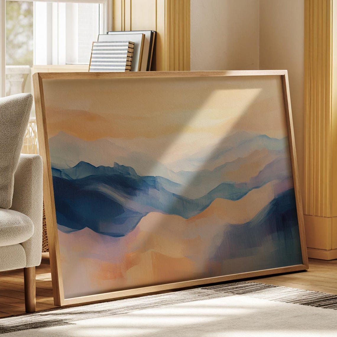 Serene Abstract Mountain Landscape Soft Blue And Peach Tones Minimalist Nature Wall Art For Modern And Calm Decor - Image 4