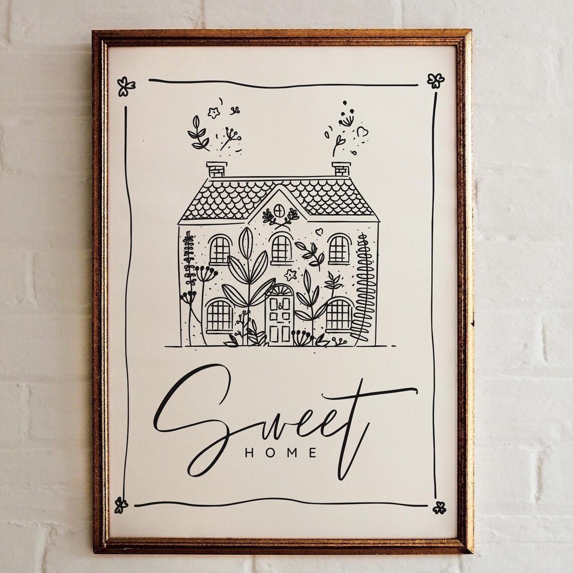 Sweet Home Cottage Line Art Print Hand Drawn Botanical Welcome Poster - Image 2