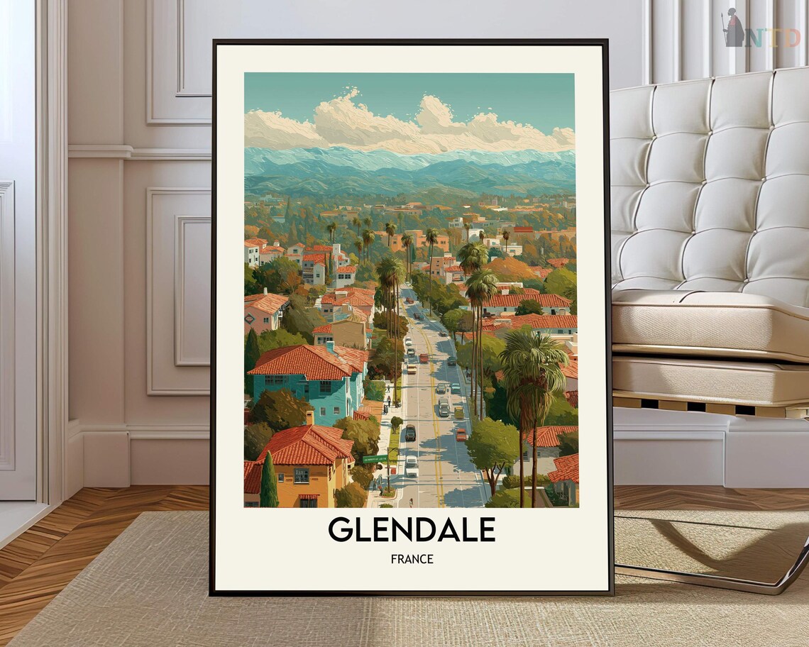 Glendale France Retro Boulevard Travel Poster Palm City View Artwork