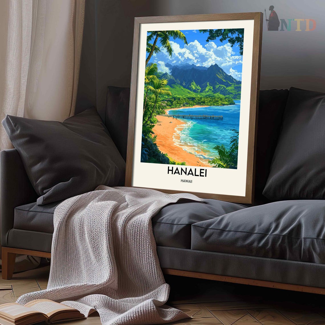 Hanalei Hawaii Kauai Bay With Pier And Green Mountain Peaks Poster - Image 2