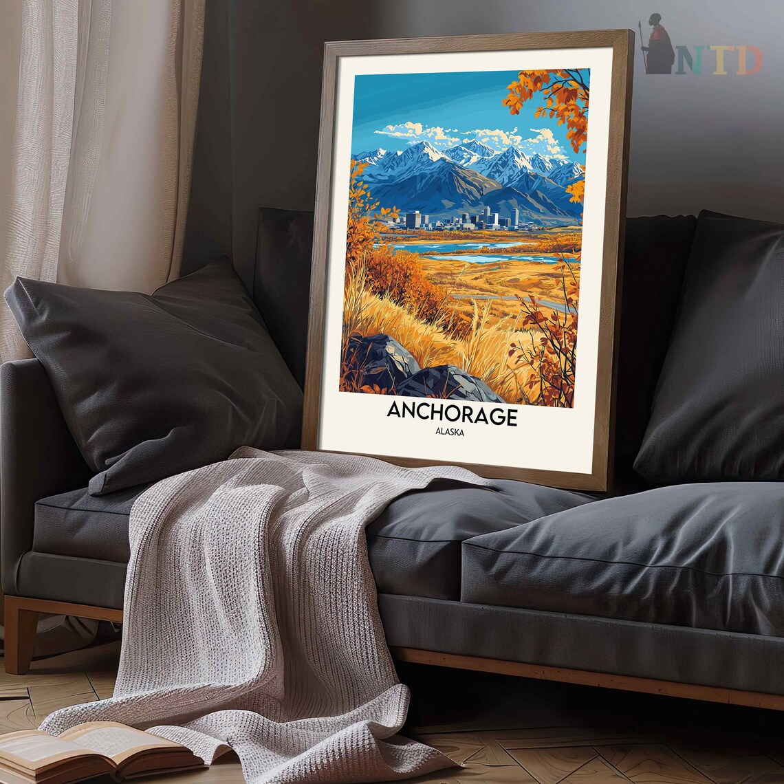 Anchorage Alaska Autumn Tundra Skyline Snowy Peaks Travel Poster - Image 3