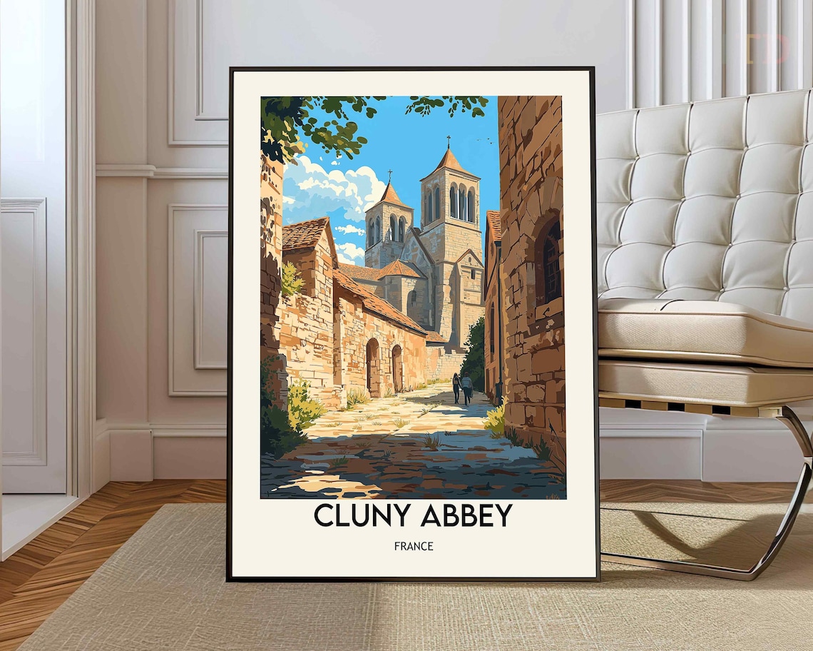 Cluny Abbey France Retro Romanesque Stone Landmark Travel Poster