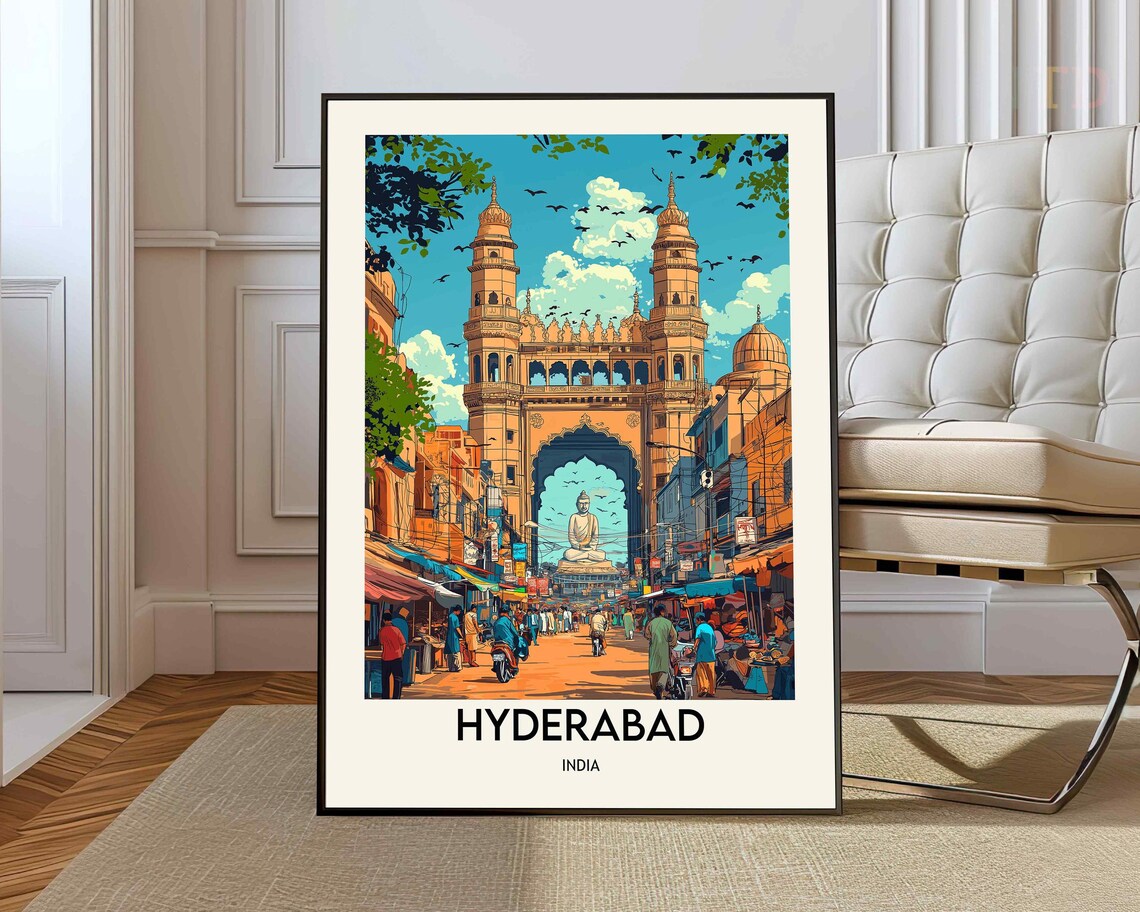 Hyderabad India Charminar Old City Street Market Travel Poster