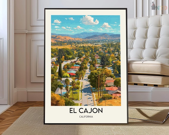 El Cajon California Aerial Neighborhood Travel Poster With Mountain Views