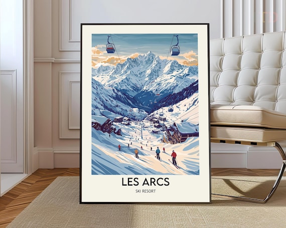 Les Arcs France Ski Resort Gondola Retro Slope Village Art Poster