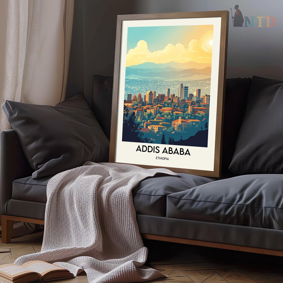 Addis Ababa Ethiopia City Skyline Sunset Vintage Travel Poster - Image 3