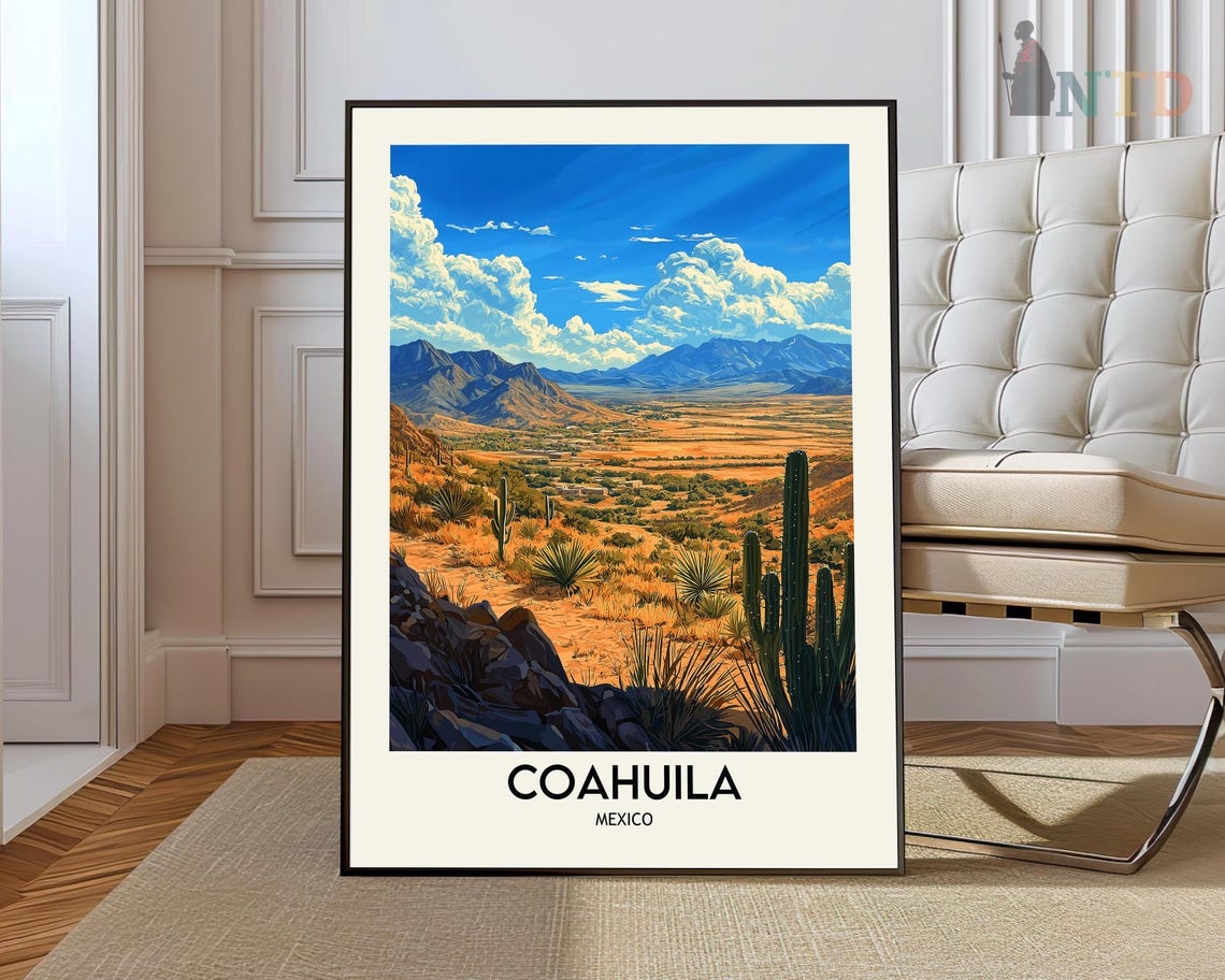 Coahuila Mexico Cactus Desert Plain Mountain Range View Poster
