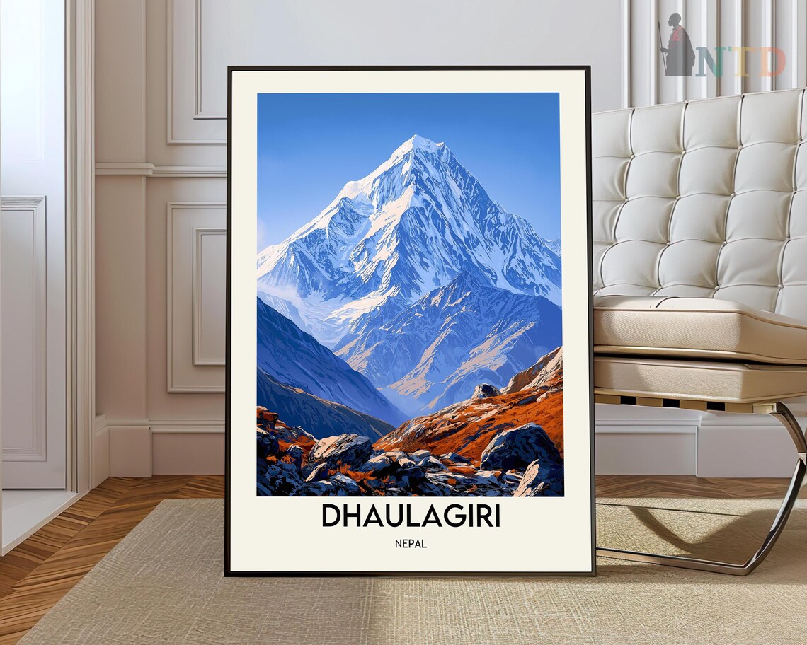 Dhaulagiri Nepal Himalayan Snow Capped Mountain Peak Travel Poster