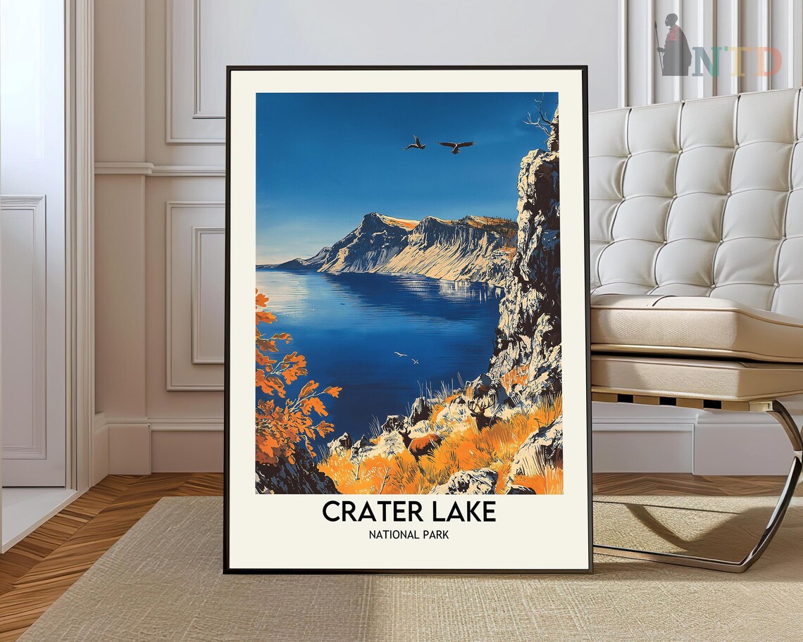 Crater Lake National Park Deep Blue Caldera Vintage Travel Poster