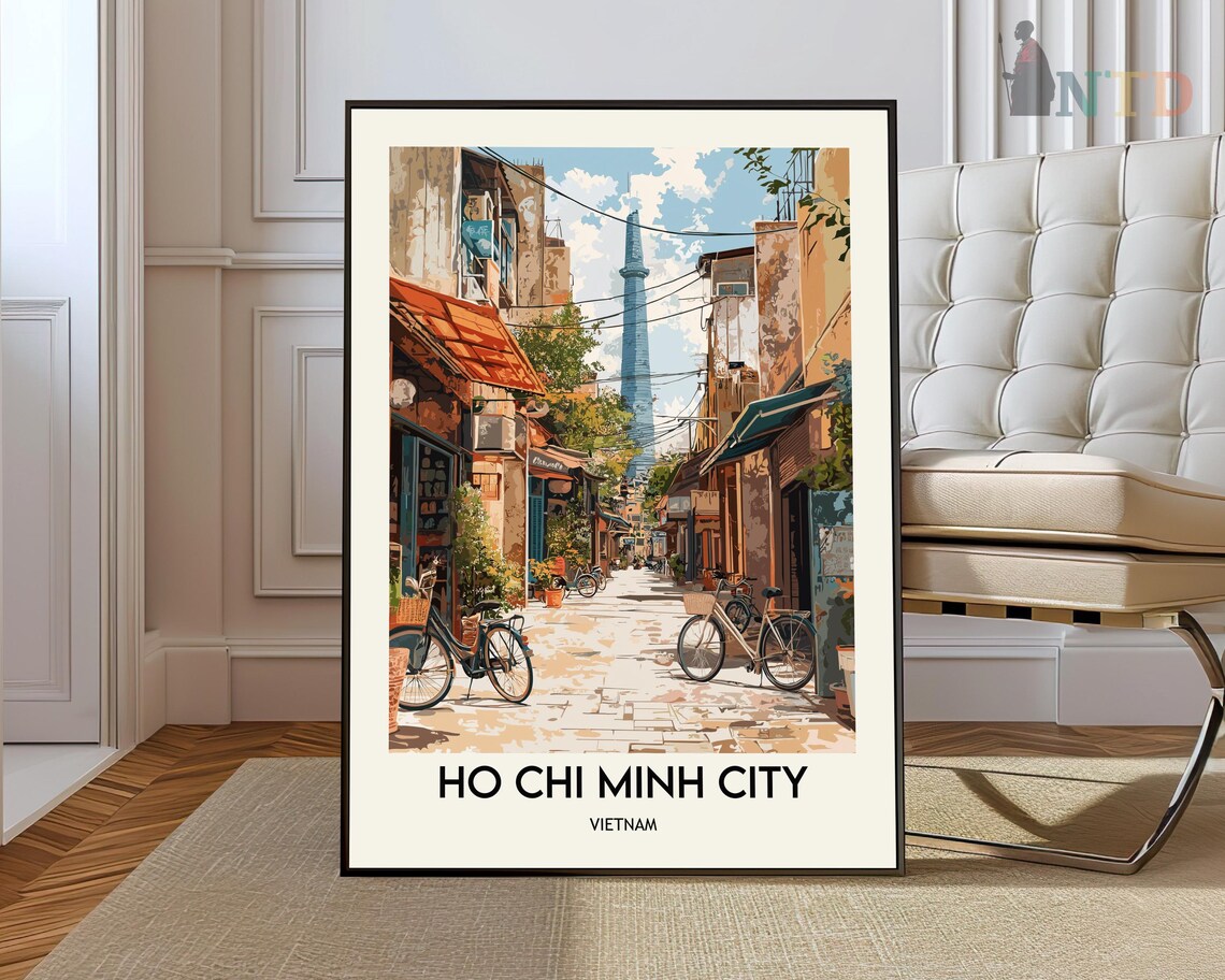 Ho Chi Minh City Saigon Old Street Bicycles Vintage Travel Poster