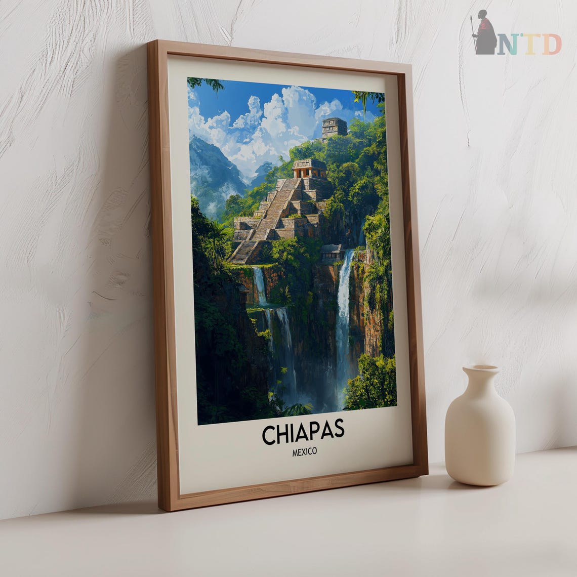 Chiapas Mexico Mayan Pyramid Waterfall Jungle Ancient Ruins Poster - Image 2